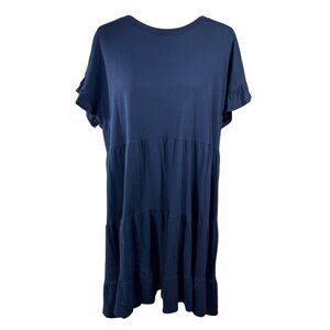 NWT J.Crew Tiered Dress Broken In Jersey Navy Blue Size XL Extra Large Ruffle Sl